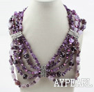 Multi Strand Big Style Assorted Amethyst Chips Bib Necklace
