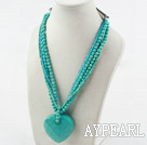 Wholesale Multi Strand Turquoise and Blue Crystal Necklace with Big Turquoise Pendant