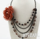 Wholesale Multi Layer Smoky Quartz and Seashell Beads Necklace with Big Flower