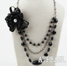 Wholesale Multi Layer Black Agate and Black Seashell Necklace with Big Black Flower