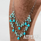 Blue Crystal and Blue Jade Necklace with Metal Chain