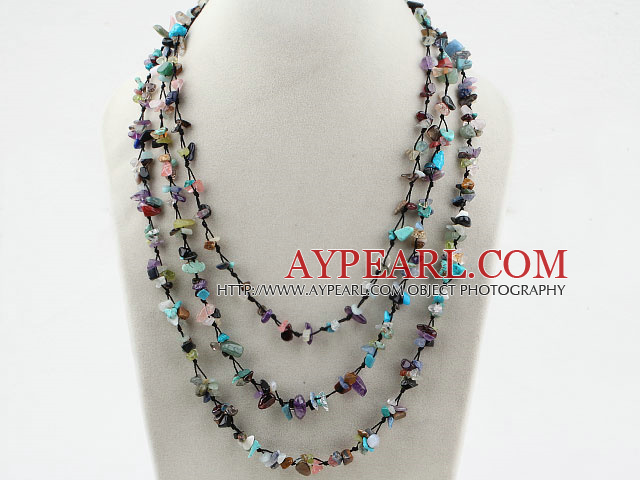 Multi Strands Assorted Multi Color Multi Stone Chips Necklace