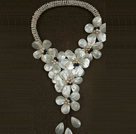 Fantastic Fashion Natural White Freshwater Pearl Shell Flower Statement Long Party Necklace