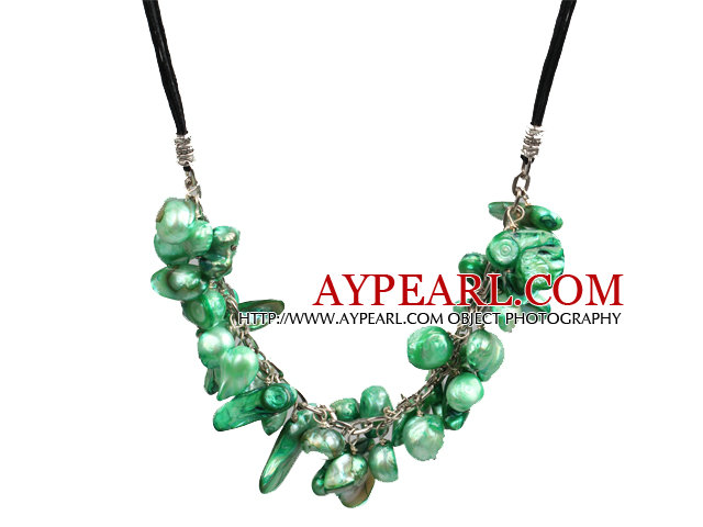 New Arrival Green Color Teeth Shape Pearl Necklace with Lobster Clasp