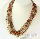Wholesale multi strand multi color rutilated quartz necklace with shell flower clasp