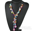 multi color shell beads Y shape necklace with extendable chain