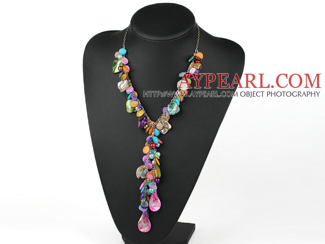 multi color shell beads Y shape necklace with extendable chain