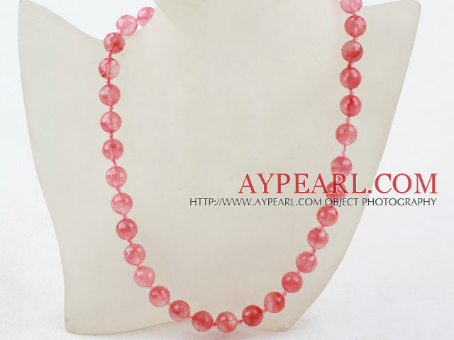 Classic Design 10mm Round Faceted Cherry Quartz Beaded Necklace