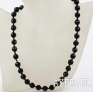 Classic Design 10mm Round Faceted Black Agate Beaded Necklace