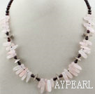 Elegant Round Garnet And Teeth Shape Rose Quartz Beaded Necklace With Lobster Clasp