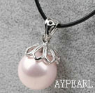 Classic Design Round Shape 16mm Baby Pink Seashell Pendant Necklace