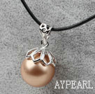 Classic Design Round Shape 16mm Golden Champagne Color Seashell Pendant Necklace