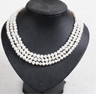 Fashion Party Style 3 Strand Natural 7-8mm White Pearl Necklace With Shell Flower Clasp