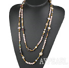 Long Style Pink Freshwater Pearl and Crystal and Multi Stone Necklacr