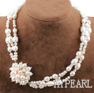 New Design Three Strands Natural White Freshwater Pearl Bridal Necklace