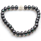 14mm Black with Colorful Round Sea Shell Beaded Necklace with Magnetic Clasp