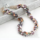 Classic Design Four Strands Multi Color Baroque Pearl and Crystal Necklace