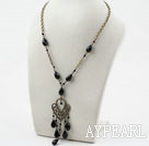 Wholesale Drop Shape Black Crystal Necklace with Bronze Chain