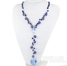 Wholesale Dark Blue Freshwater Pearl and Blue Colored Glaze Y Shape Necklace