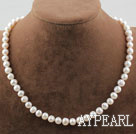 Single Strand 8-9mm Round White Freshwater Pearl Beaded Necklace