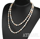 Long Style White Pink Gary Color Freshwater Pearl Beaded Necklace