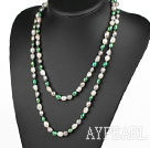 Long Style White Green Gary Color Freshwater Pearl Beaded Necklace