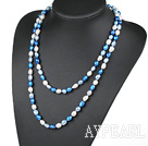 Long Style White Blue Color Freshwater Pearl Beaded Necklace