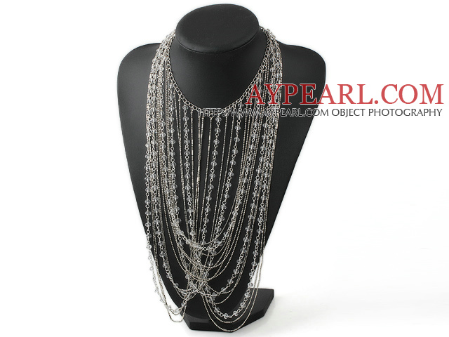New Style Fashion Design Clear Crystal and Metal Chain Party Statement Necklace