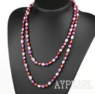 Long Style Purple Red Color Freshwater Pearl Beaded Necklace