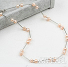 Classic Design Pink Freshwater Pearl Tin Cup Necklace with Lobster Clasp