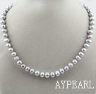 Single Strand 8-9mm Round Gray Freshwater Pearl Beaded Necklace