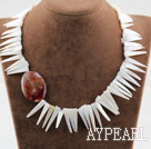 Wholesale Long Teeth Shape White Shell and Agate Necklace