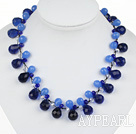 Wholesale New Design Blue Color Drop Shape Crystal Necklace with Extandable Chain