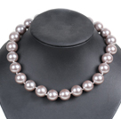 Charming Style Pretty 16mm Round Gray Seashell Beads Choker Necklace With Rhinestone Clasp