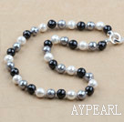 Clssic Design 12mm Faceted Round White Black and Gray Seashell Beaded Necklace
