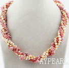 Pink Series Freshwater Pearl and Rhodonite Twisted Necklace