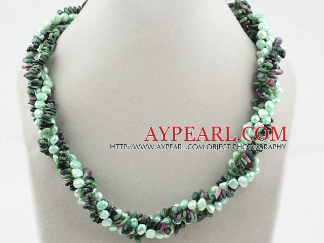 Green Series Freshwater Pearl and Zoisite Twisted Necklace