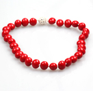 Fashion Single Strand Red Potato Shape Seashell Beads Necklace With Rhinestone Magnetic Clasp