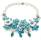 Wholesale 2013 Summer New Design White and Green Series White Shell and Turquoise Flower Necklace