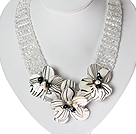 White Series Clear Crystal and Pearl Shell Flower Necklace