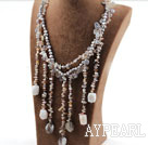 Gray Series Three Strands Gray Freshwater Pearl and Persian Gray Agate Necklace