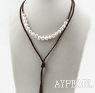 Simple Style White Freshwater Pearl Necklace with Brown Thread