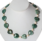 White Pearl and Heart Shape Dragon Blood Stone Necklace