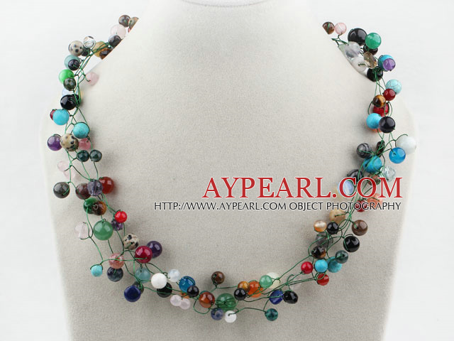Nice Assorted Multi Color Multi Stone Green Threaded Necklace