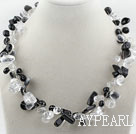 Wholesale Nice Multi Strand Clear Crystal And Black Agate Threaded Necklace
