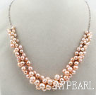 Natural Pink Freshwater Pearl Necklace with Metal Chain