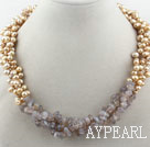 Assorted Yellow Freshwater Pearl and Gray Agate Necklace