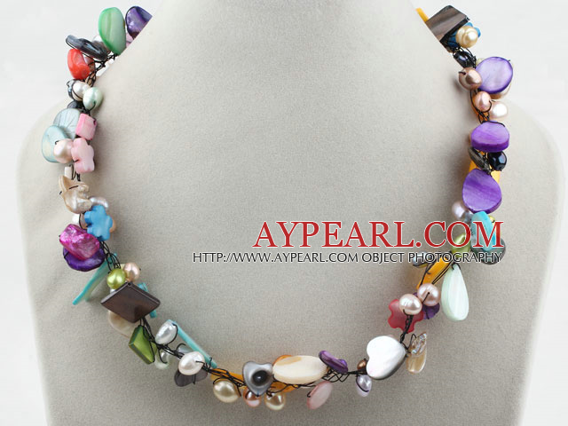 Assorted Multi Color Shell Multi Color Pearl Necklace