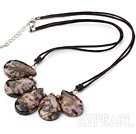 Lovely Fan Shape And Small Round Red Jasper Stone Threaded Necklace With Extendable Chain