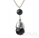 Simple Style Faceted Black Agate Pendant Necklace